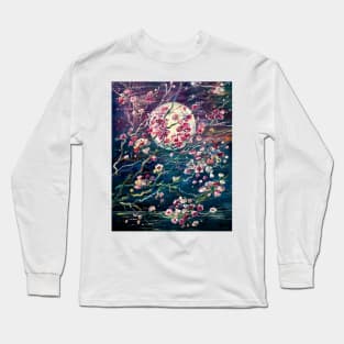 Sakura on a moonlit night Long Sleeve T-Shirt